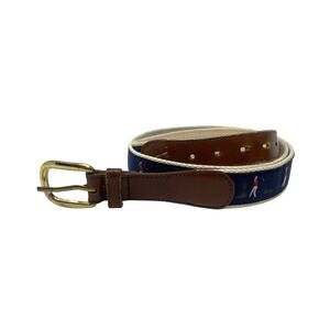 Canterbury Mens Leather & Canvas Belt Brass Buckle Embroidered Golf Player